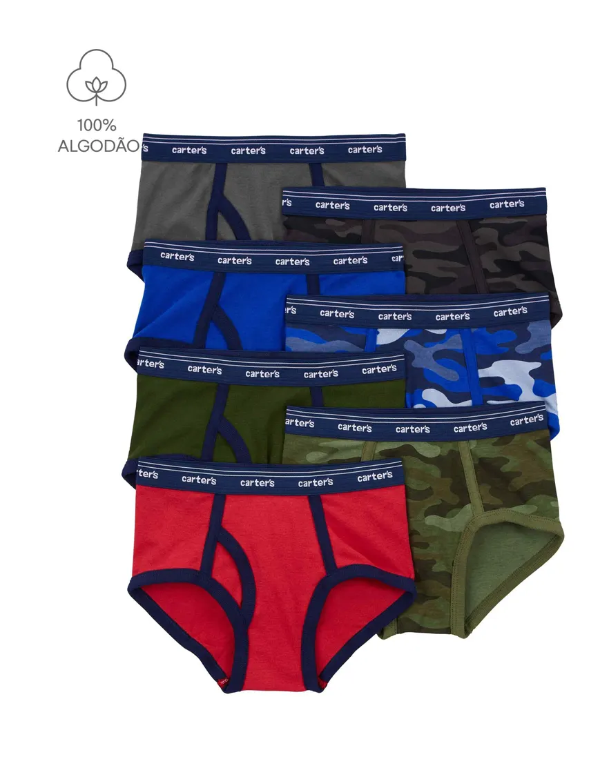 Kit cueca infantil 7 peças slip camuflada multicor