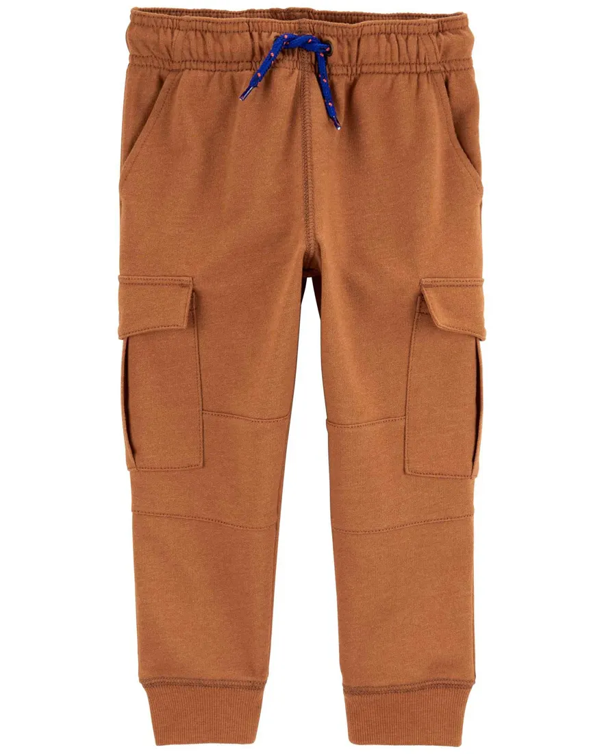 Calça de moletom infantil jogger cargo marrom