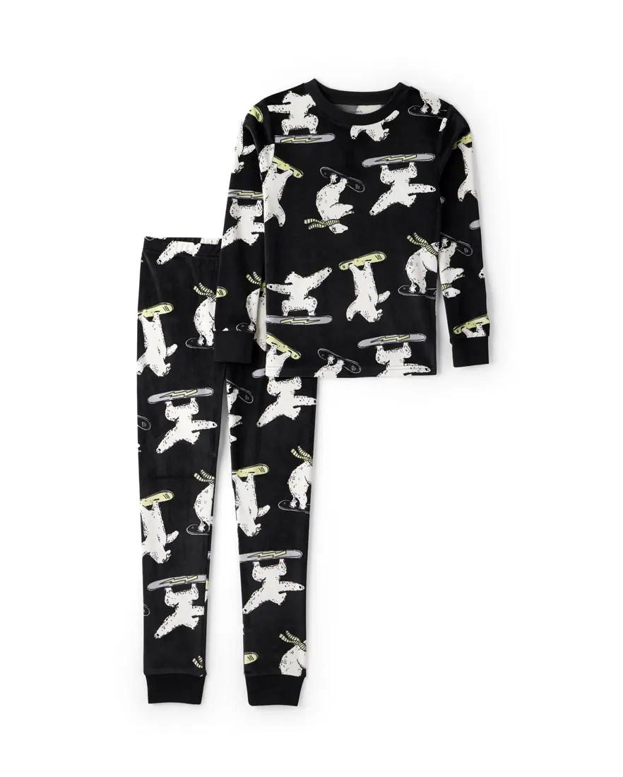 Pijama longo infantil 2 peças plush ursinhos - preto