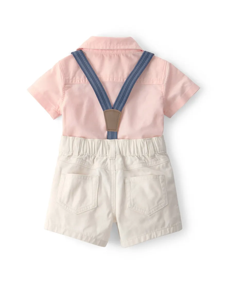 Outra vista de Conjunto curto bebê 2 peças com suspensório - Multicor