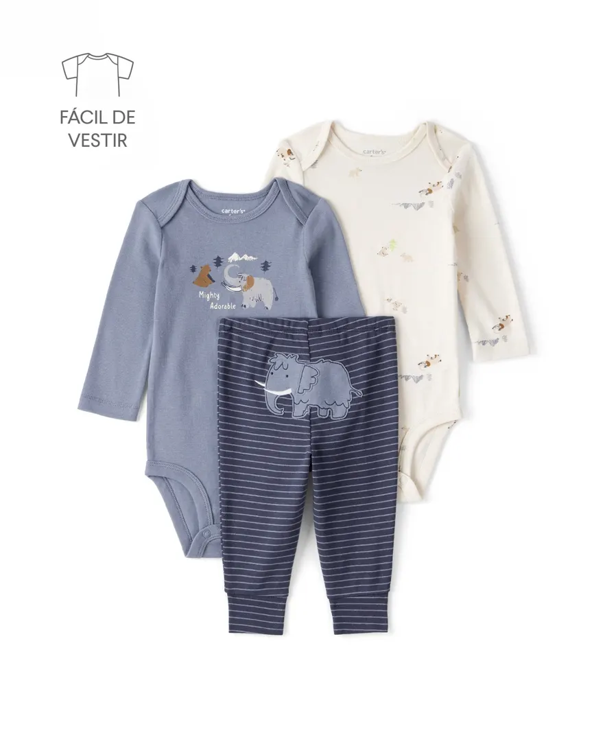 Conjunto longo bebê 3 peças mamute - multicor