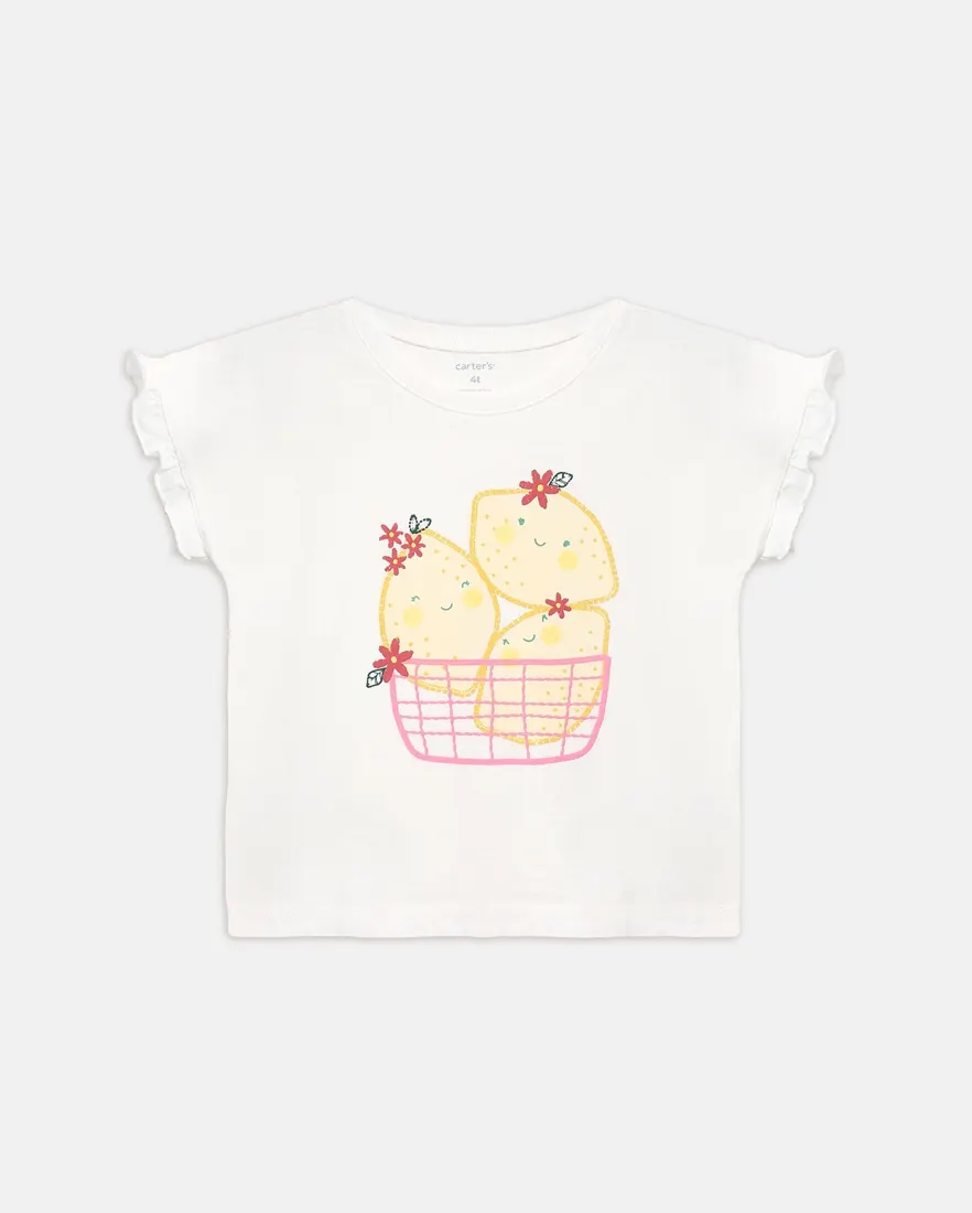 Camiseta infantil menina cesta limão - Branca