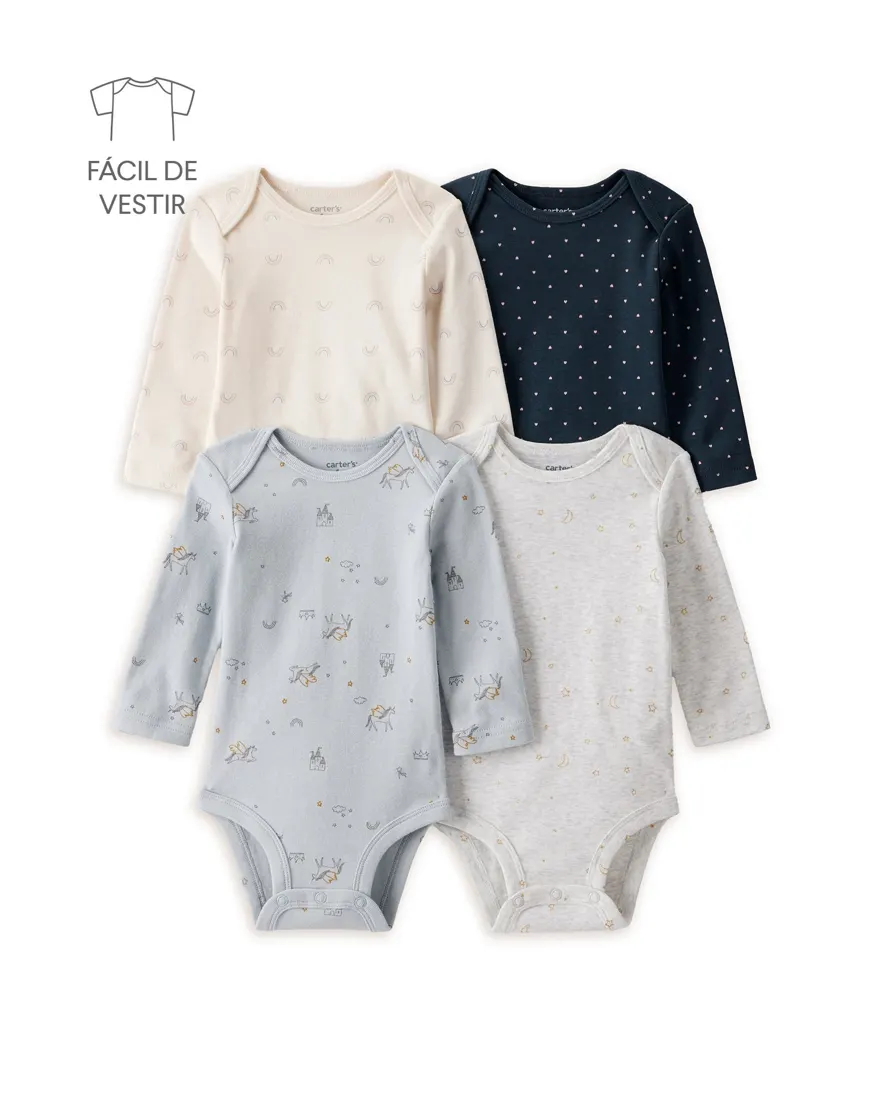 Kit body bebê 4 peças variadas - multicor