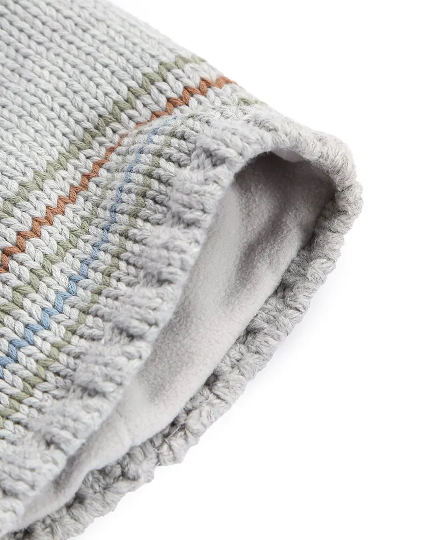 Outra vista de Touca infantil tricot listras com pompom - cinza