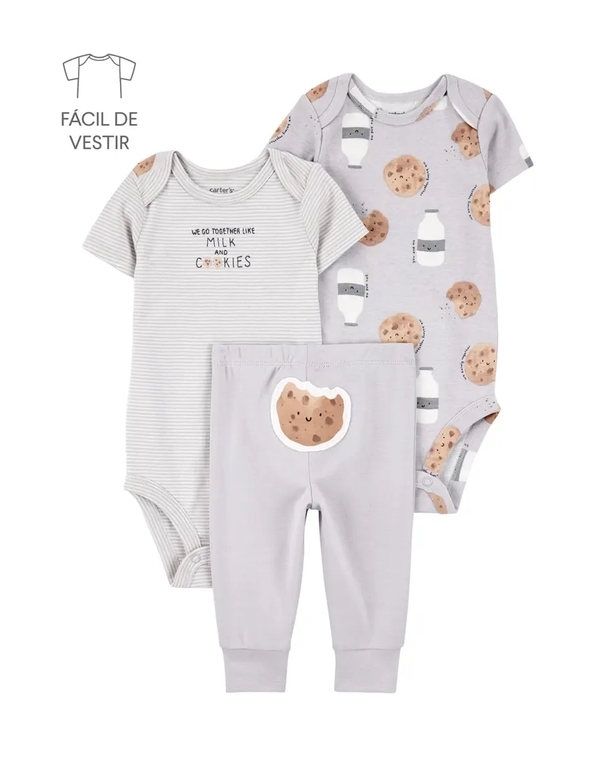 Conjunto longo bebê 3 peças cookies - cinza
