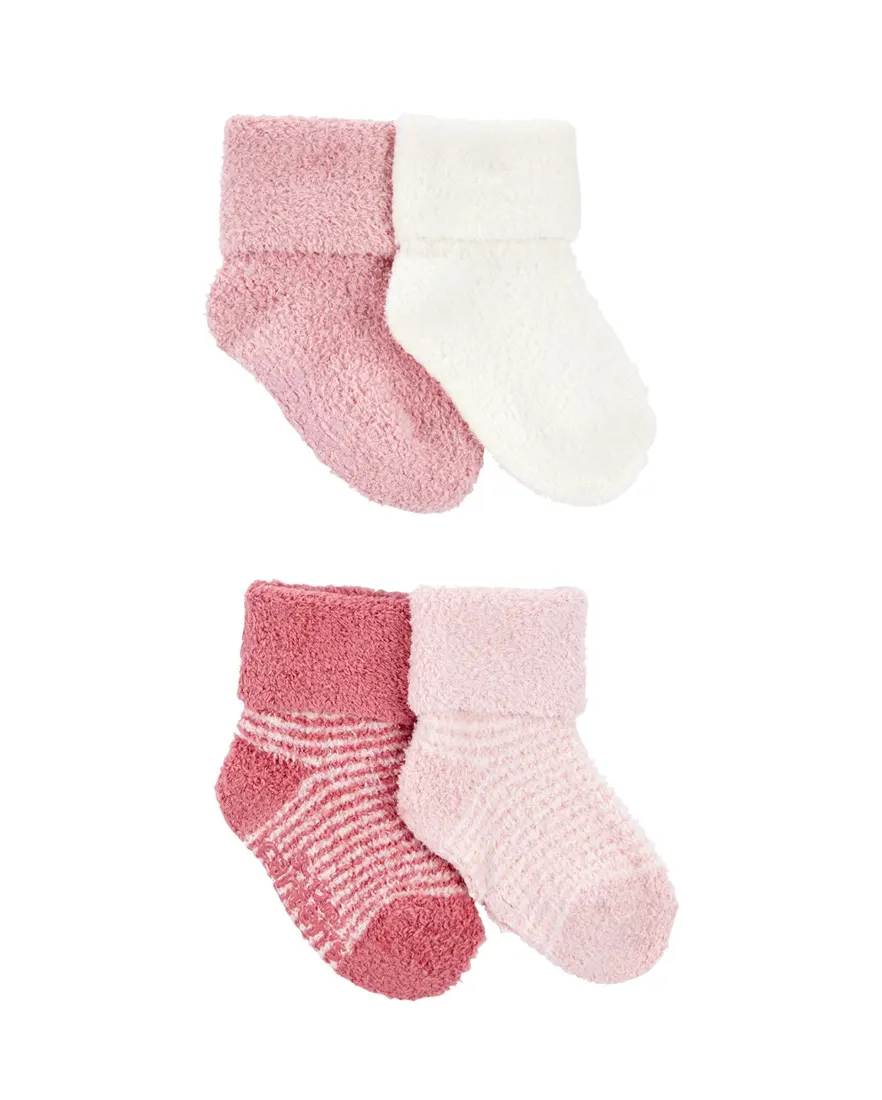 Kit meia bebê 4 pares fleece com listras multicor