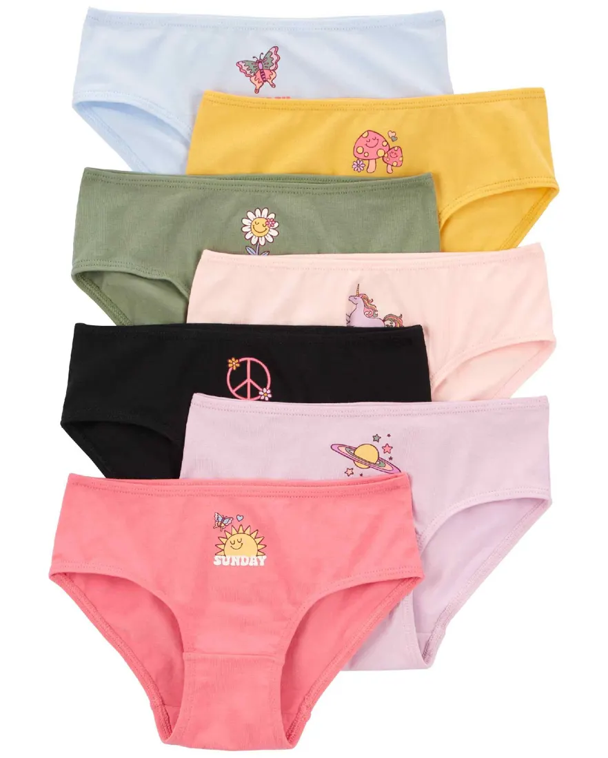 Kit calcinha infantil 7 peças ícones sunday multicor