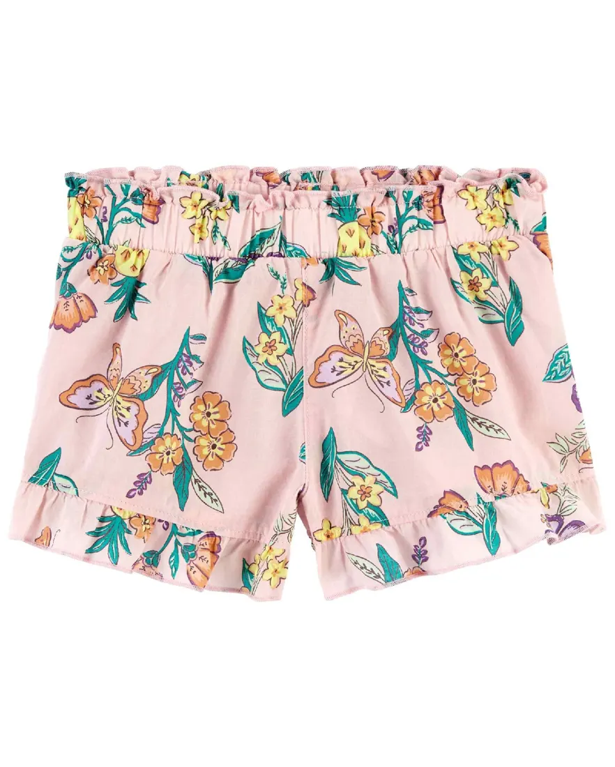 Short infantil cós de elástico floral rosa