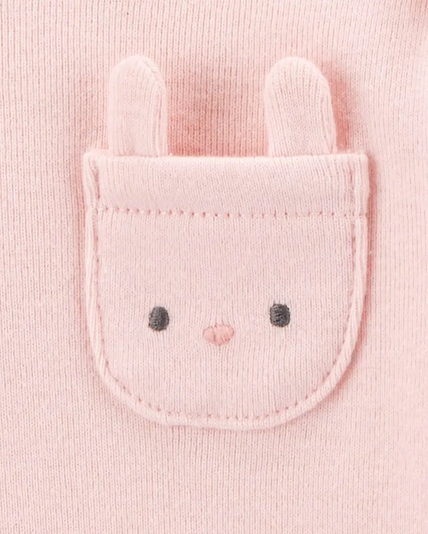Outra vista de Kit body bebê 4 peças bolso interativo coelho multicor