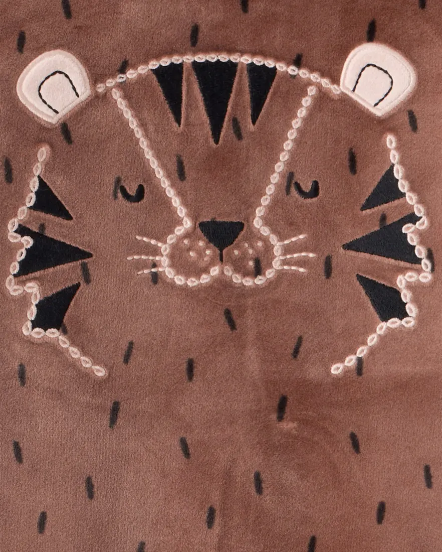 Outra vista de Pijama longo infantil 2 peças em plush tigre - marrom