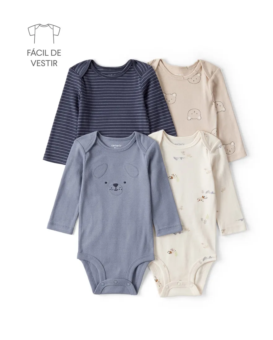 Kit body bebê 4 peças ursinhos - multicor