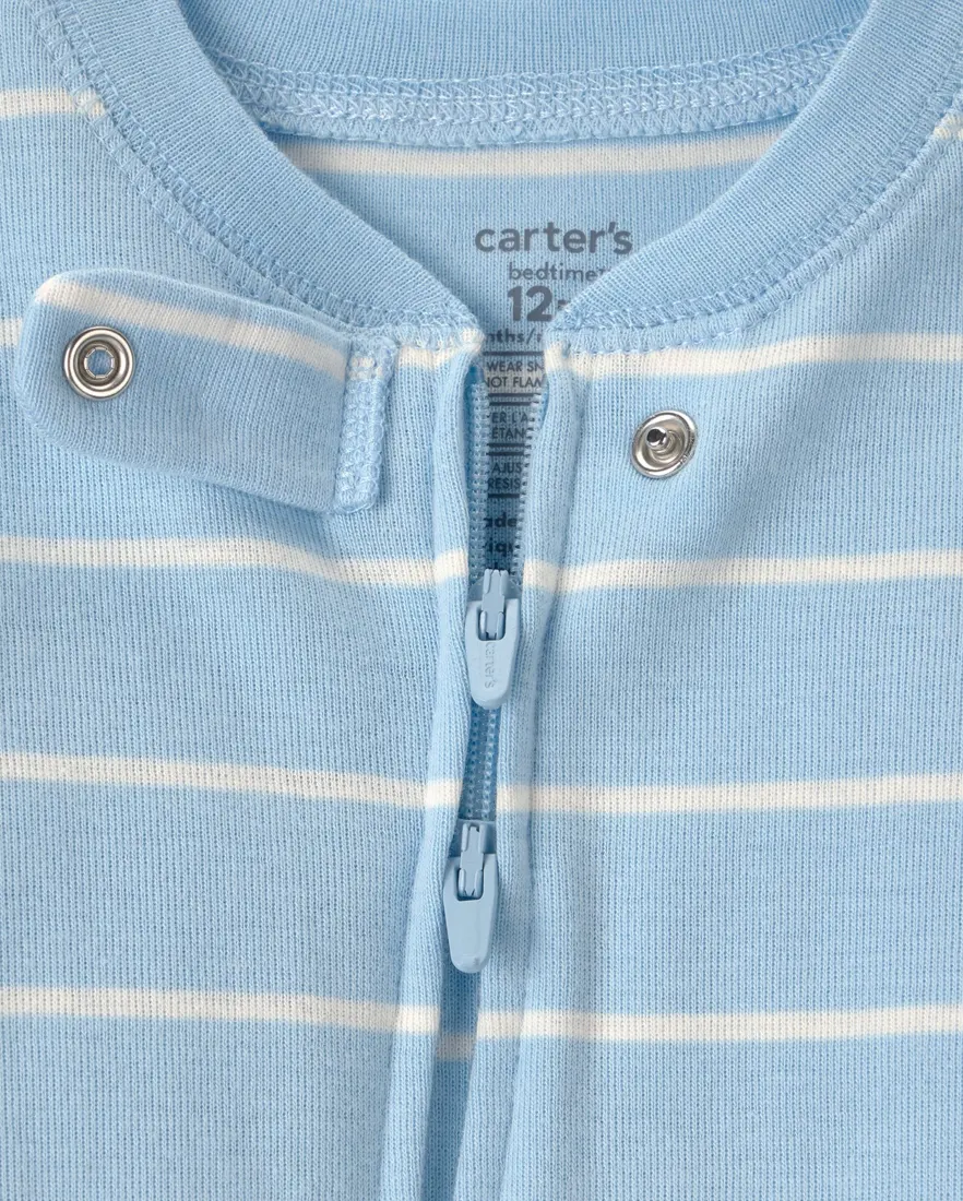Outra vista de Macacão pijama com pezinho bebê menino em algodão listrado - Azul