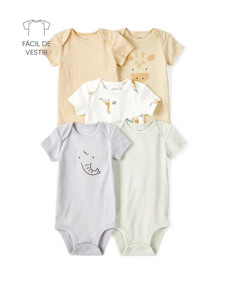 Kit body bebê 5 peças bichinhos listras - multicor