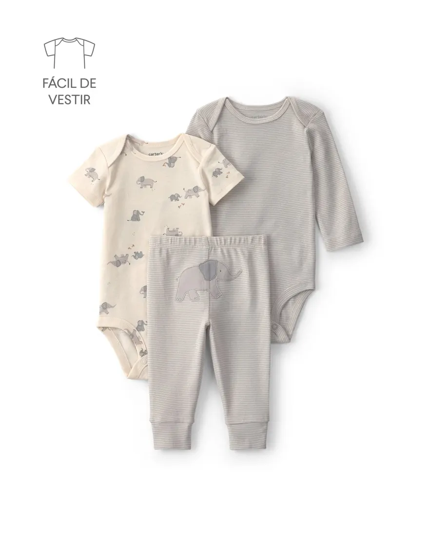 Conjunto longo bebê 3 peças estampado - Multicor