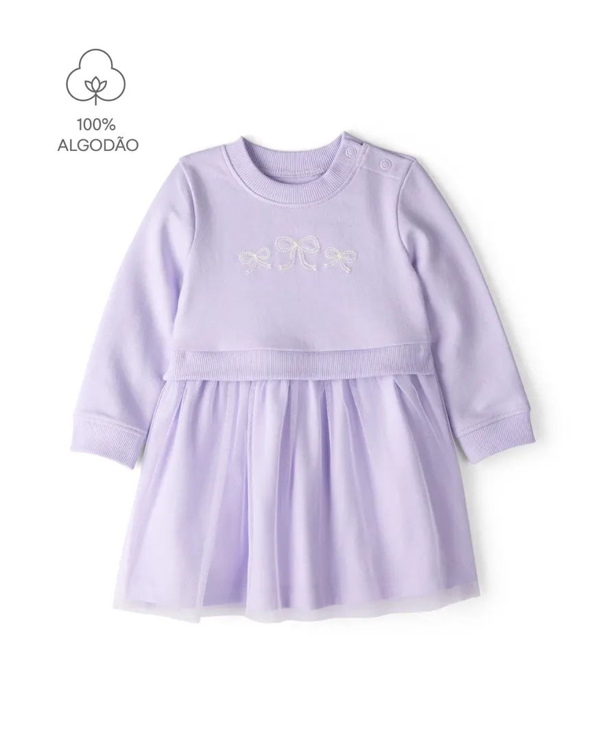 Vestido bebê evasê em tule com calcinha - lilás