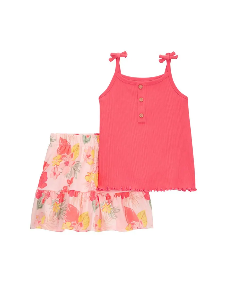 Conjunto curto infantil 2 peças canelada floral multicor