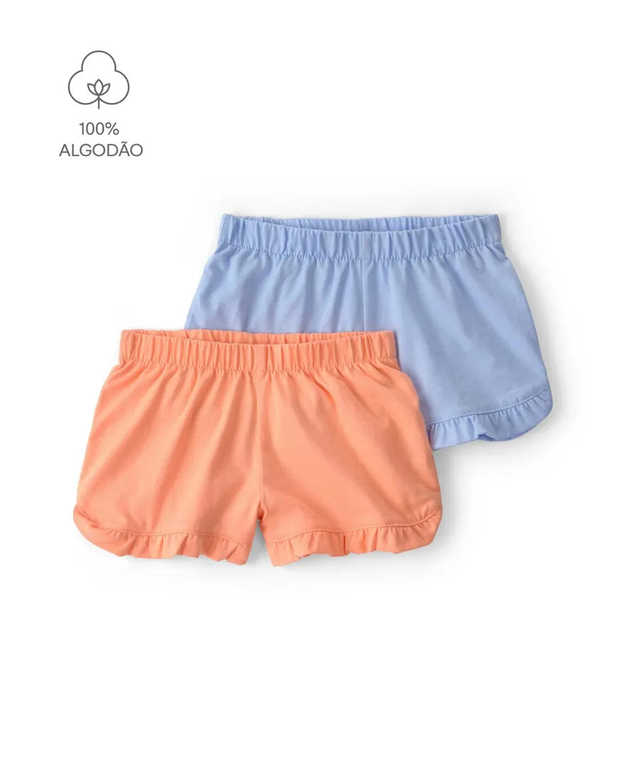 Kit short bebê 2 peças com babados - Multicor