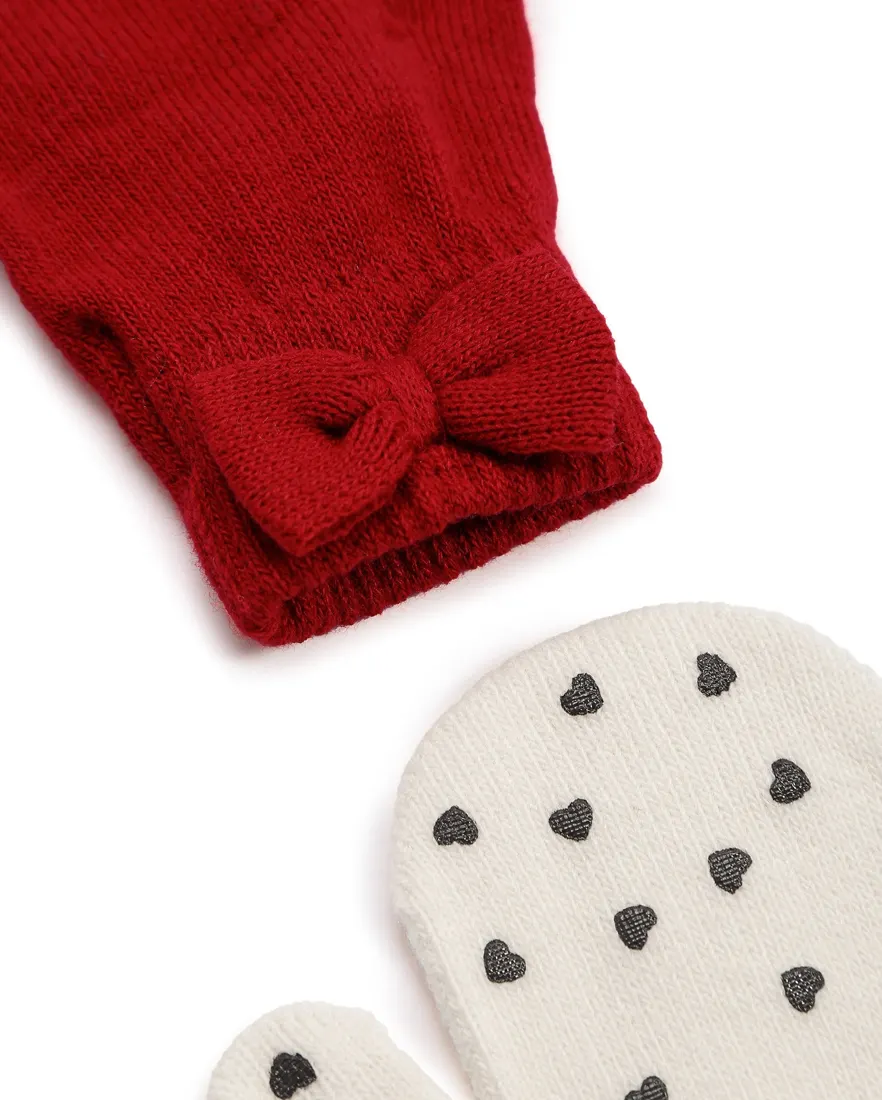 Outra vista de Kit luva bebê 2 pares de tricot com laço - multicor