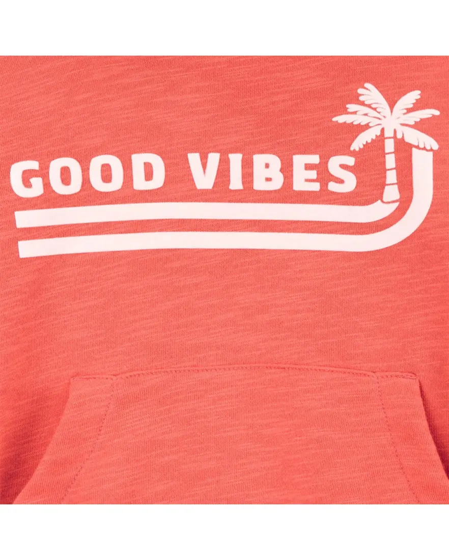 Outra vista de Blusa de moletom infantil com capuz good vibes vermelha