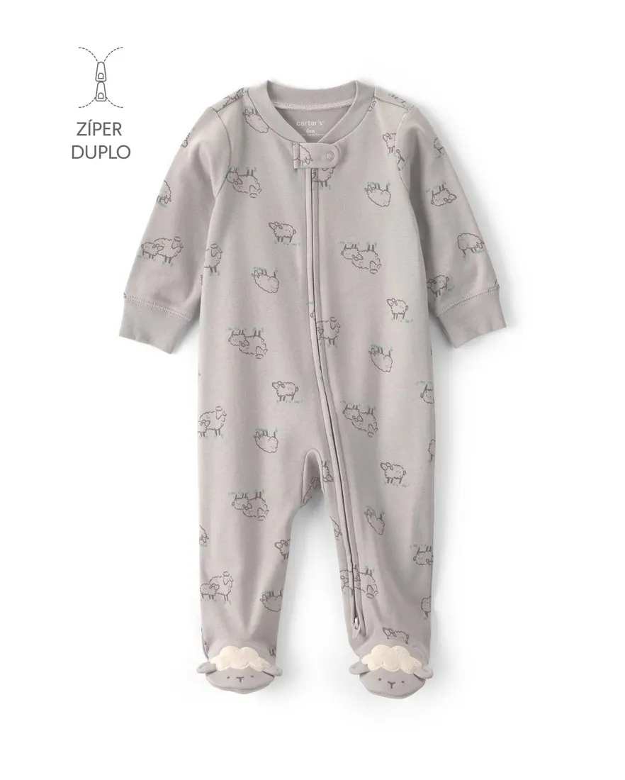 Macacão bebê estampado com pézinho - Cinza