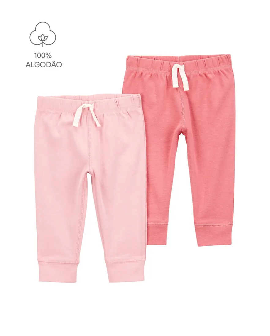 Kit calça bebê 2 peças cós elástico multicor