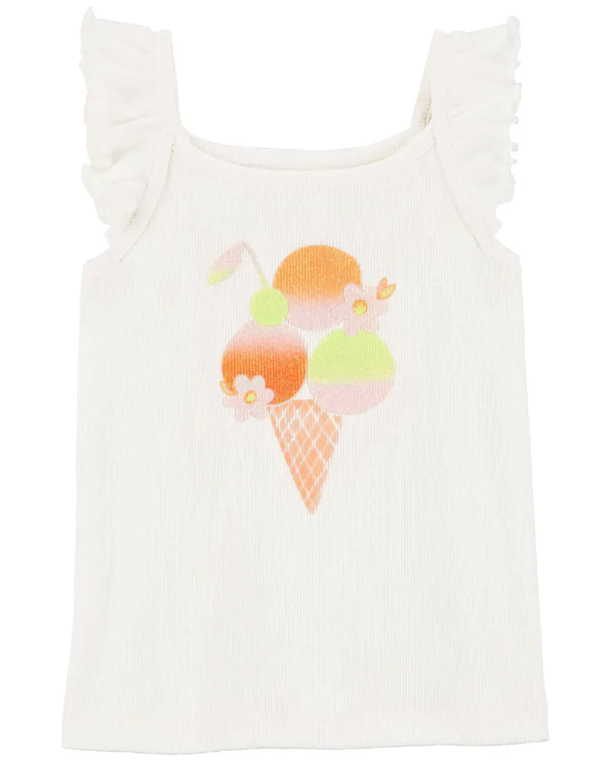 Bata infantil canelada com babados sorvetes off-white
