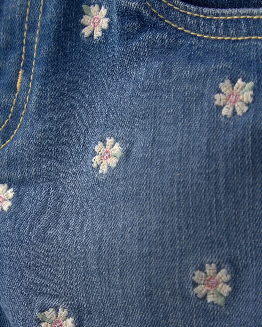 Outra vista de Short jeans infantil reto floral - denim médio