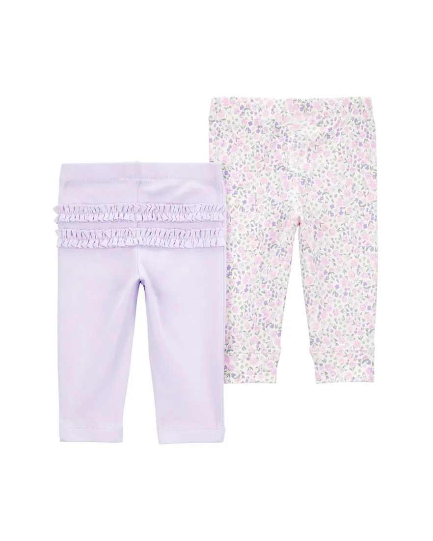 Outra vista de Kit calça bebê 2 peças floral cós elástico multicor