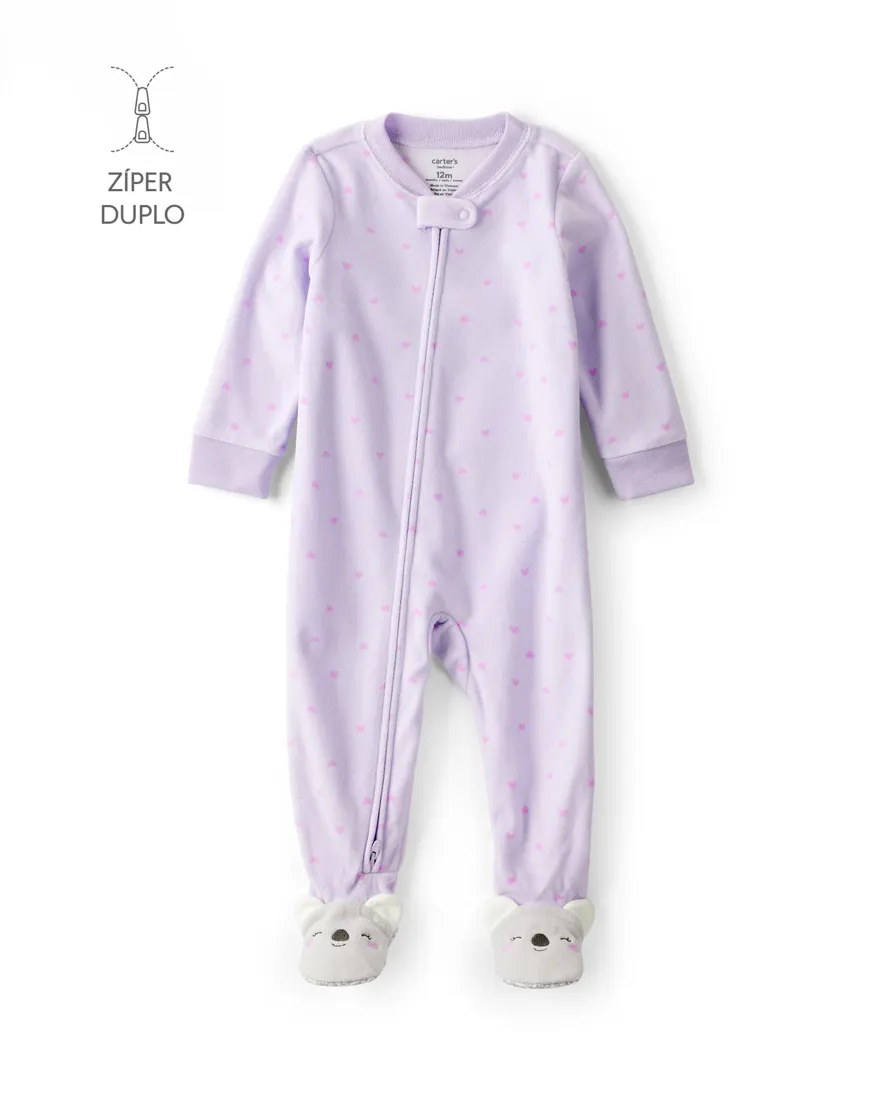 Macacão infantil em fleece coração coala - lilás