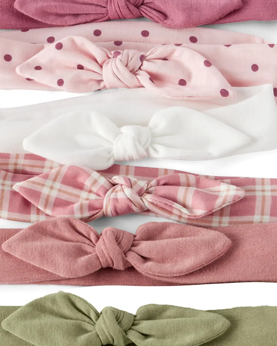 Outra vista de Kit faixa de cabelo com laço bebê menina em algodão 6 peças - Multicor