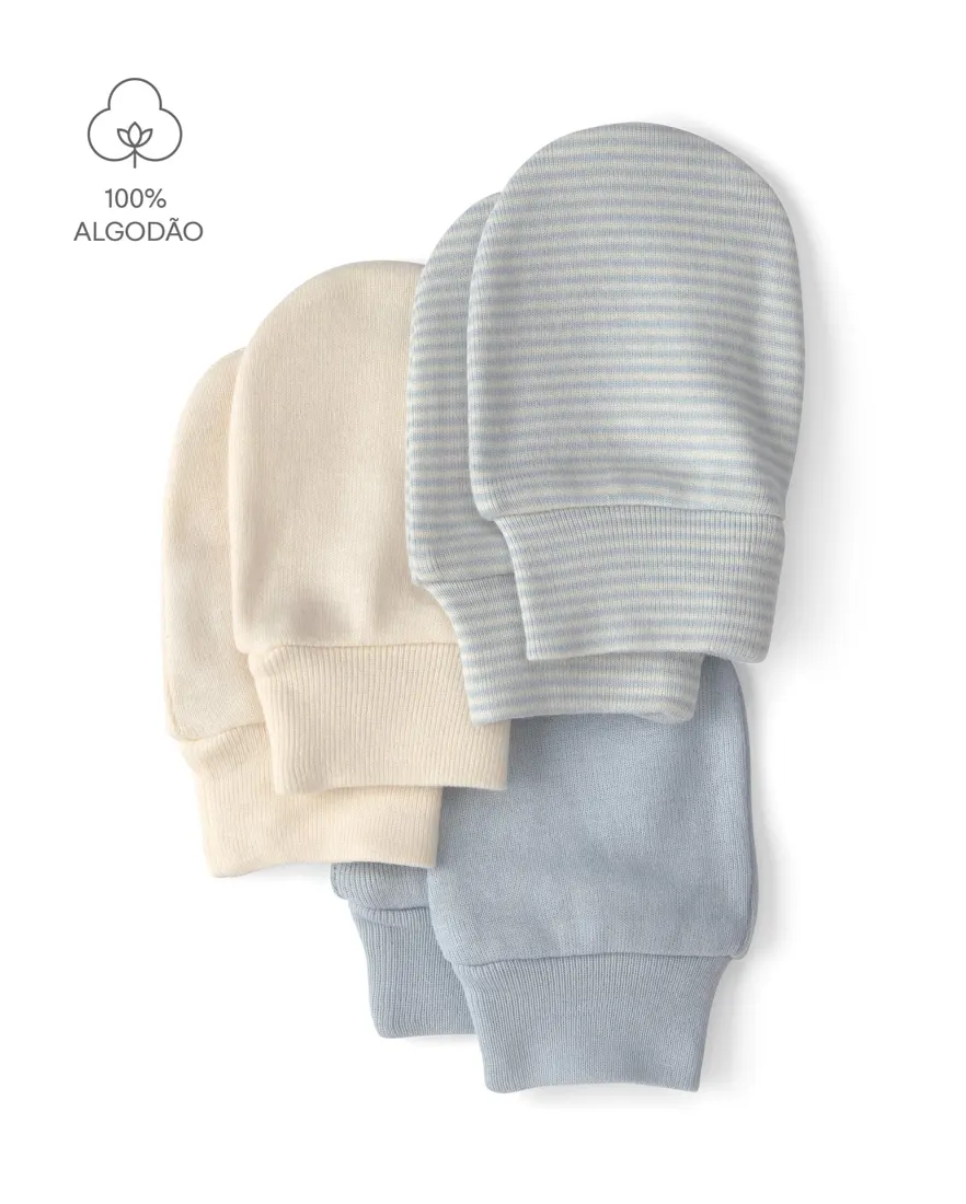 Kit luva bebê 3 pares listrada - Multicor