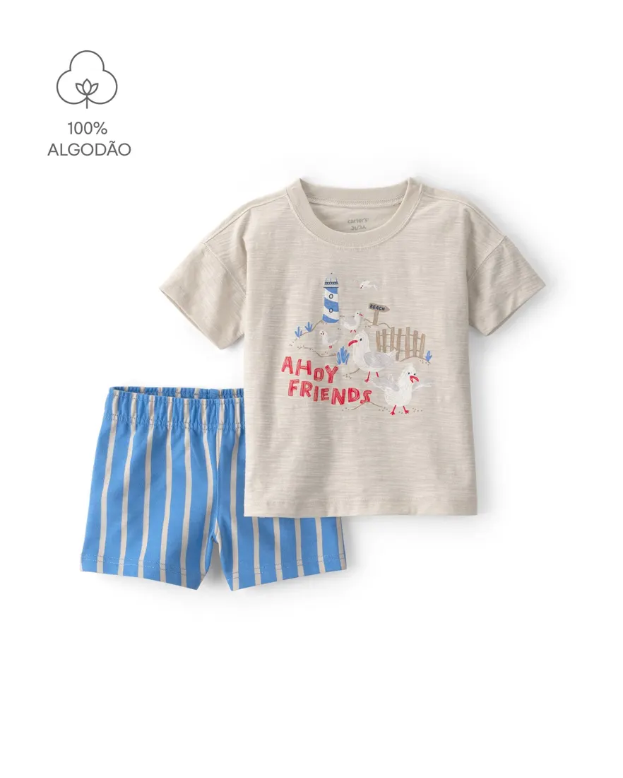 Conjunto curto infantil 2 peças estampado - Multicor