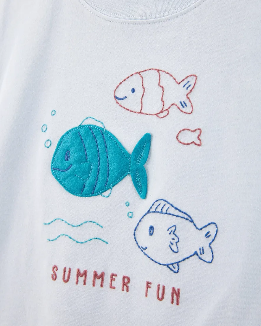 Outra vista de Conjunto curto infantil 2 peças peixes do mar multicor