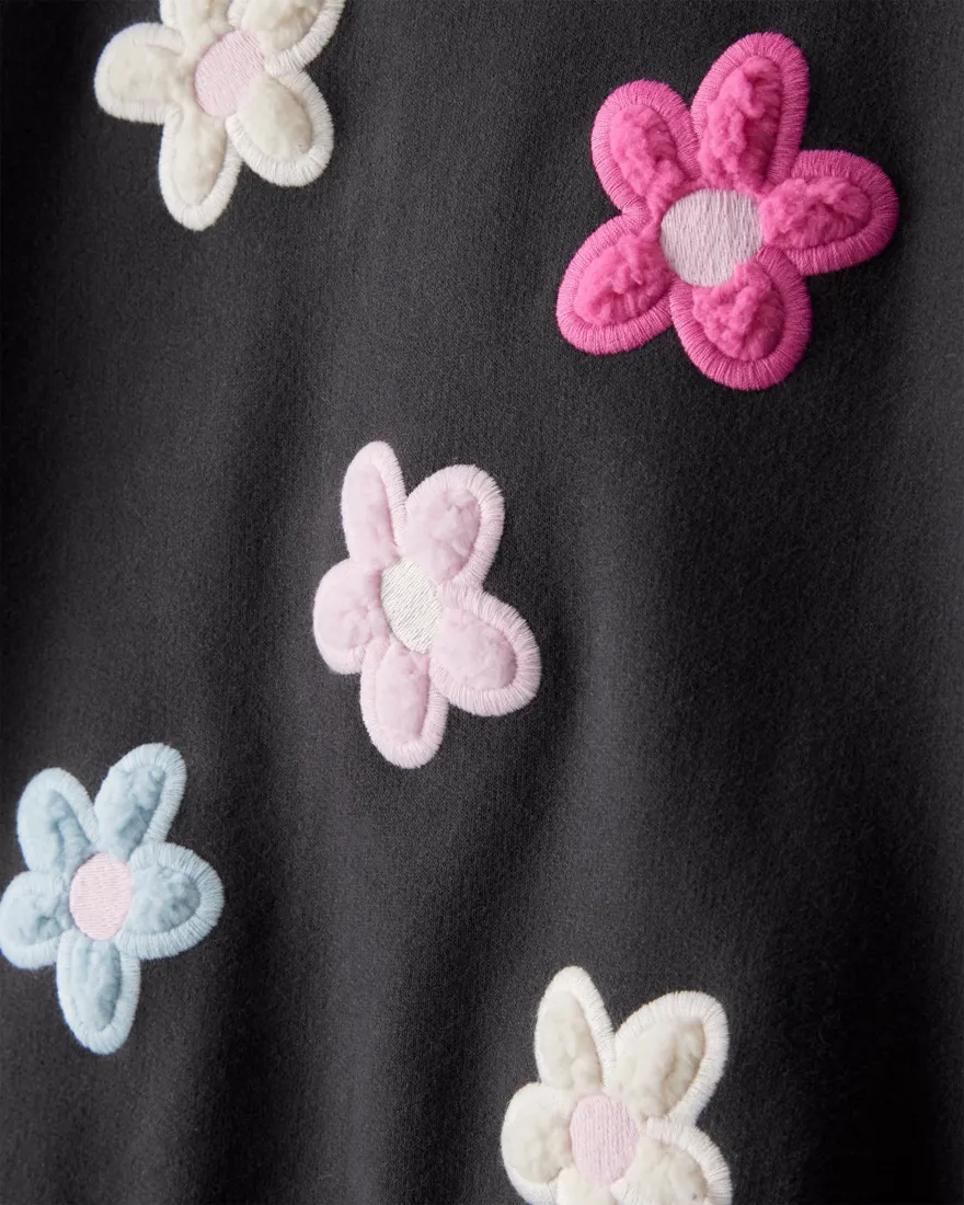 Outra vista de Blusa de moletom infantil floral interativo - preta