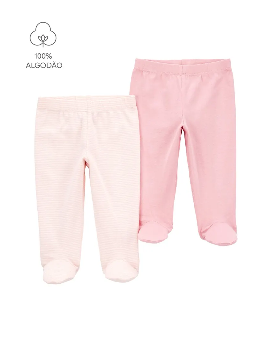 Kit calça bebê 2 peças com pezinhos - multicor