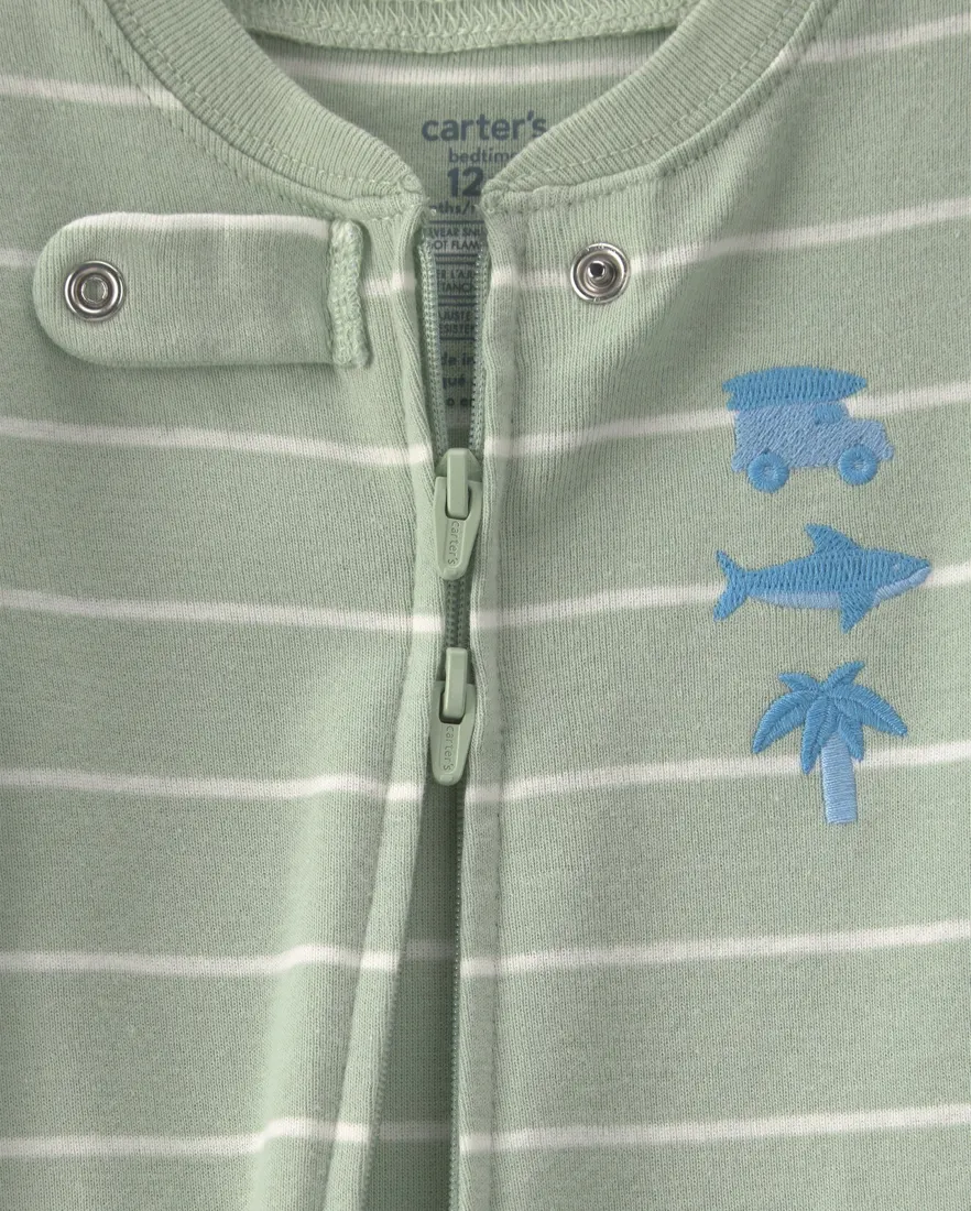 Outra vista de Macacão pijama bebê listrado com bordado - Verde