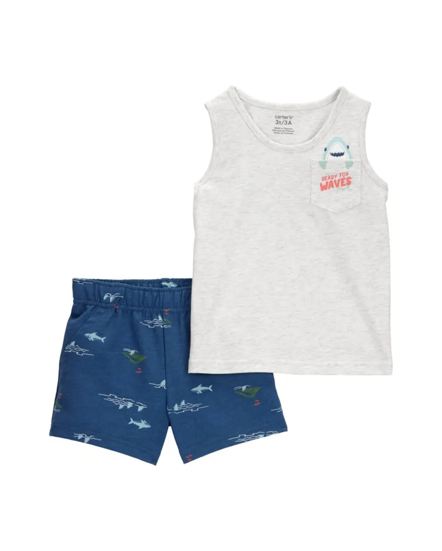 Conjunto curto infantil 2 peças mescla tubarão multicor
