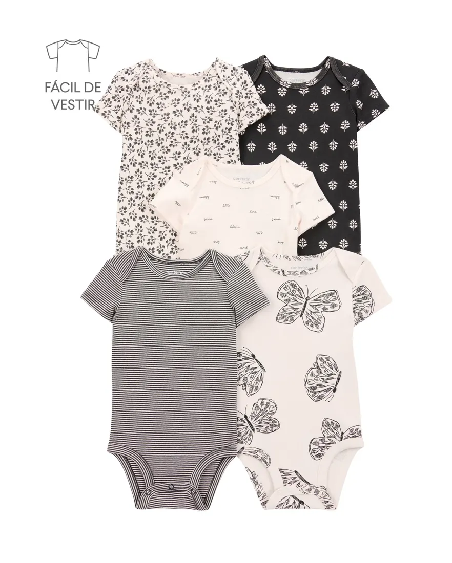 Kit body bebê 5 peças borboletas - multicor