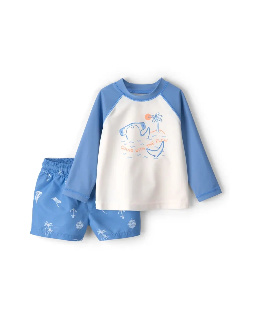 Conjunto de praia bebê menino tubarão UV 50+ 2 peças - Multicor