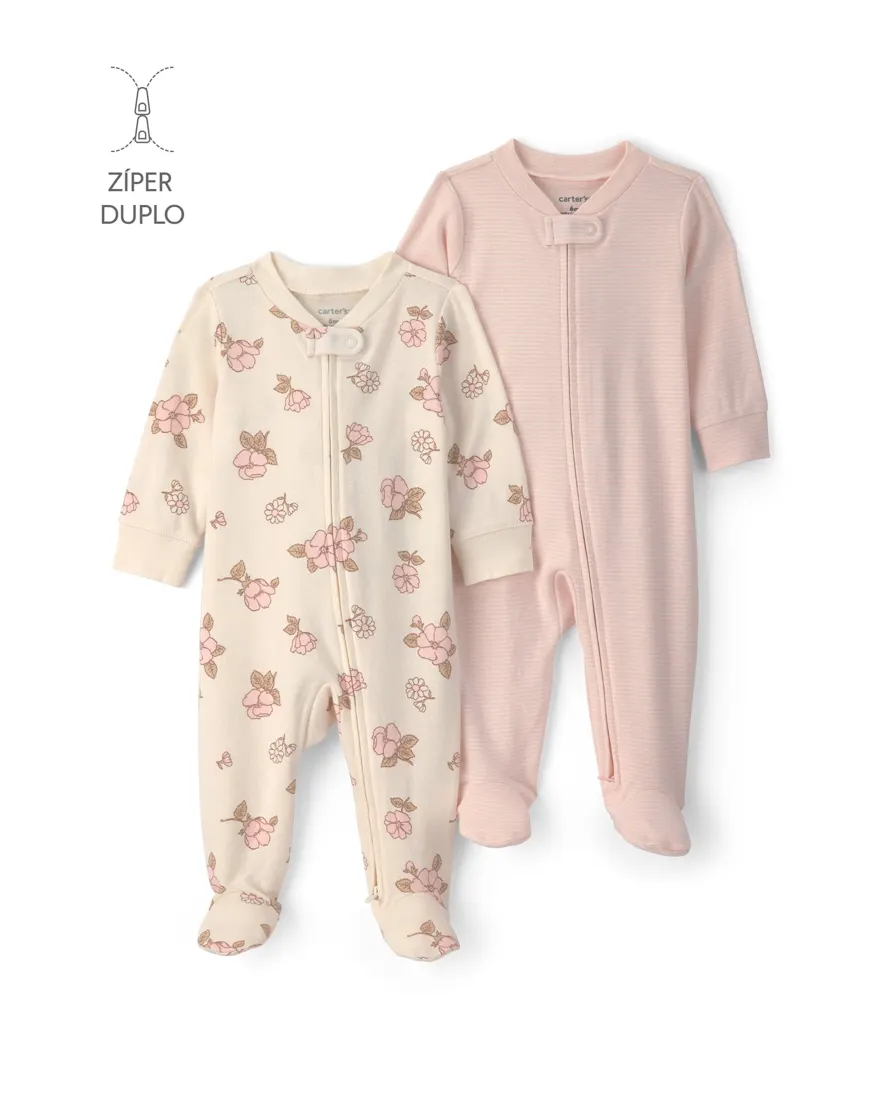 Kit macacão bebê 2 peças com pezinho floral - Multicor