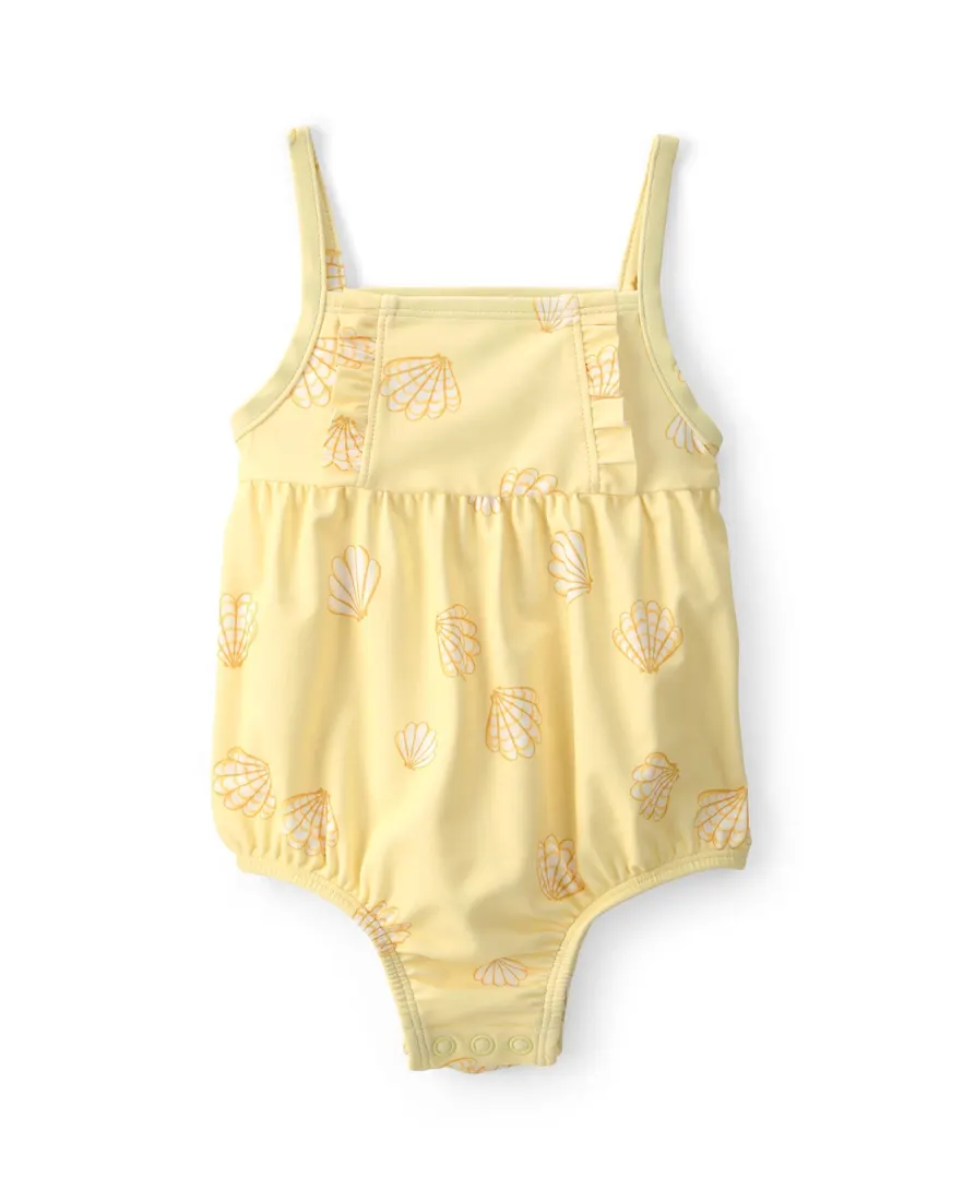 Maiô bebê menina concha UV 50+ - Amarelo Claro
