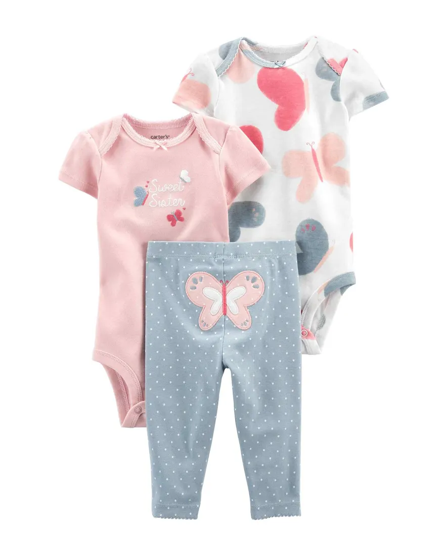 Conjunto Bebê 3 Peças Borboletas Poá Rosa/Azul Tam RN a 24M