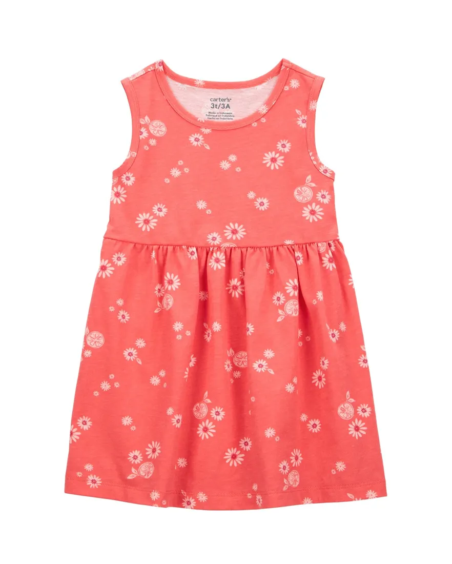 Vestido infantil evasê flores do campo vermelho