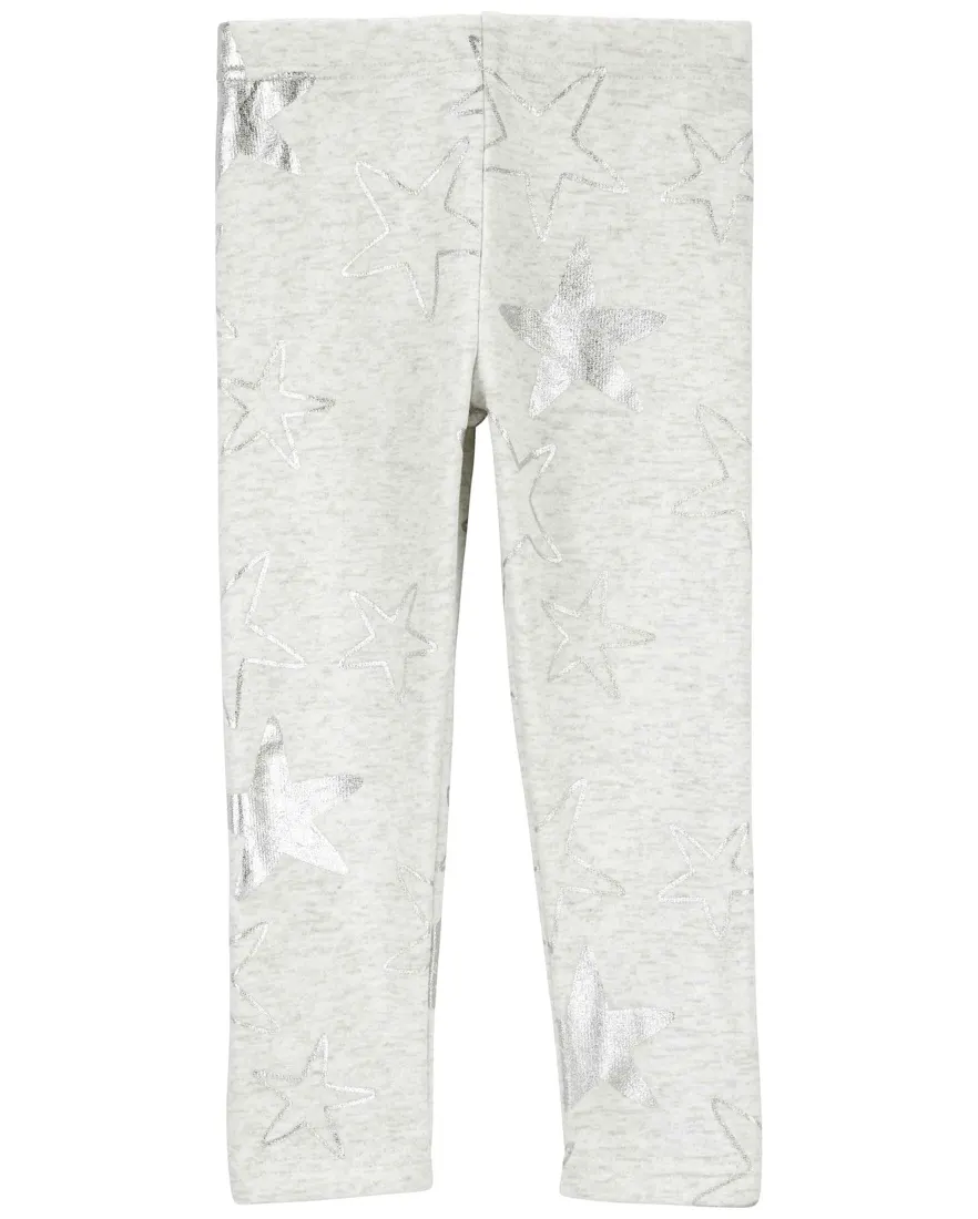 Outra vista de Calça legging infantil peluciada estrelas brilhosas cinza