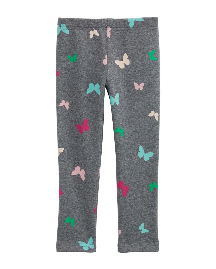 Outra vista de Calça legging bebê peluciada borboletas mescla cinza