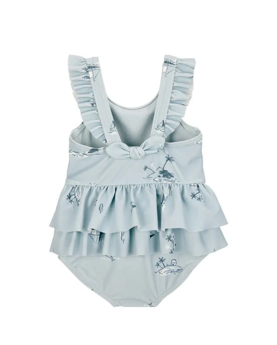 Outra vista de Maiô e blusa bebê com babados multicor