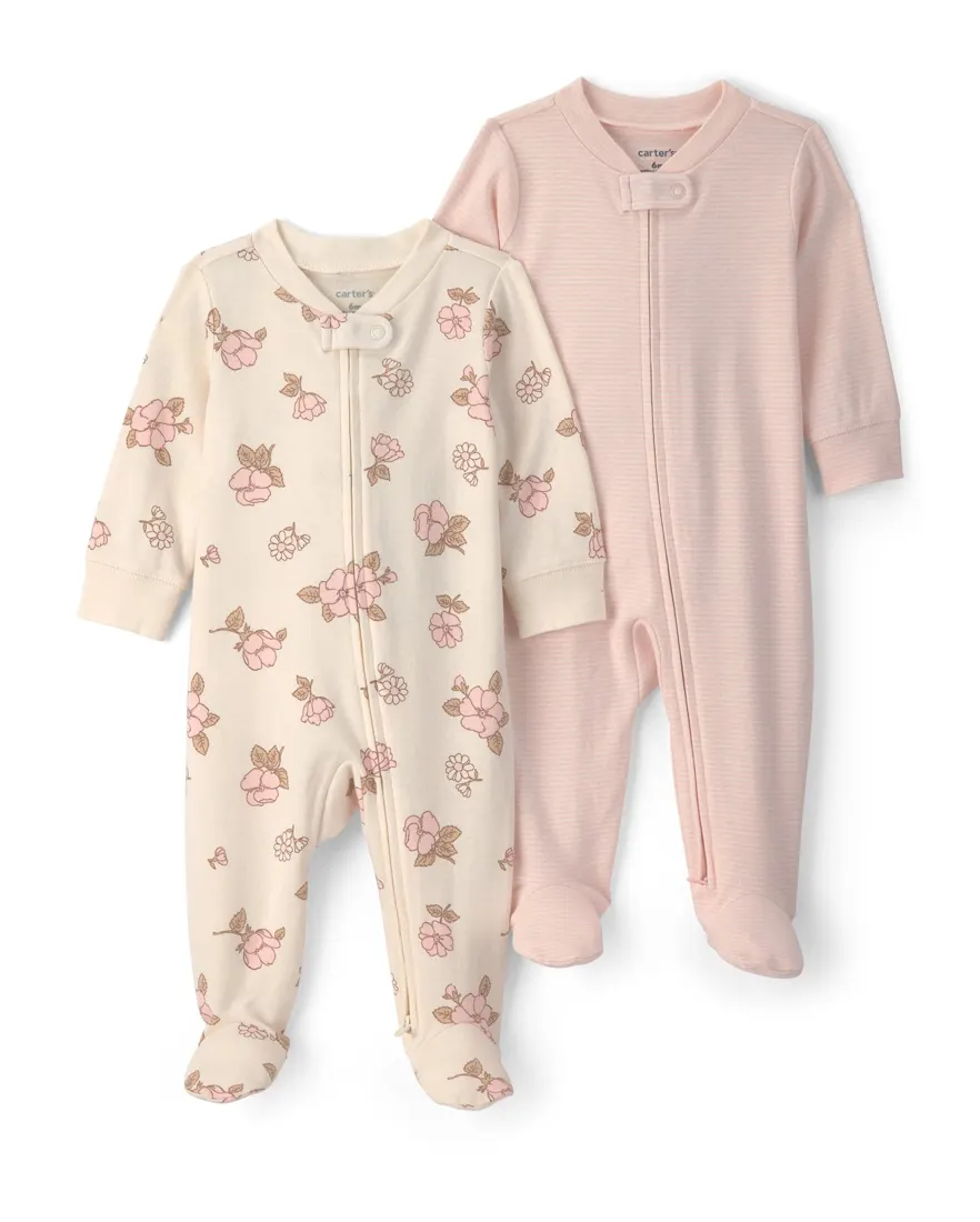 Outra vista de Kit macacão bebê 2 peças com pezinho floral - Multicor