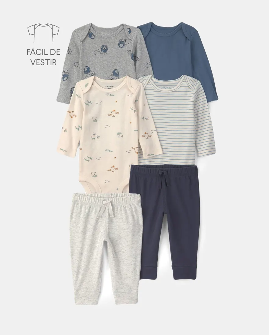 Conjunto bebê menino em algodão 6 peças - Multicor