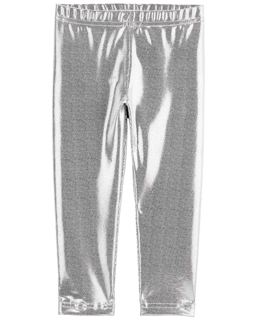 Calça legging bebê metalizada prata