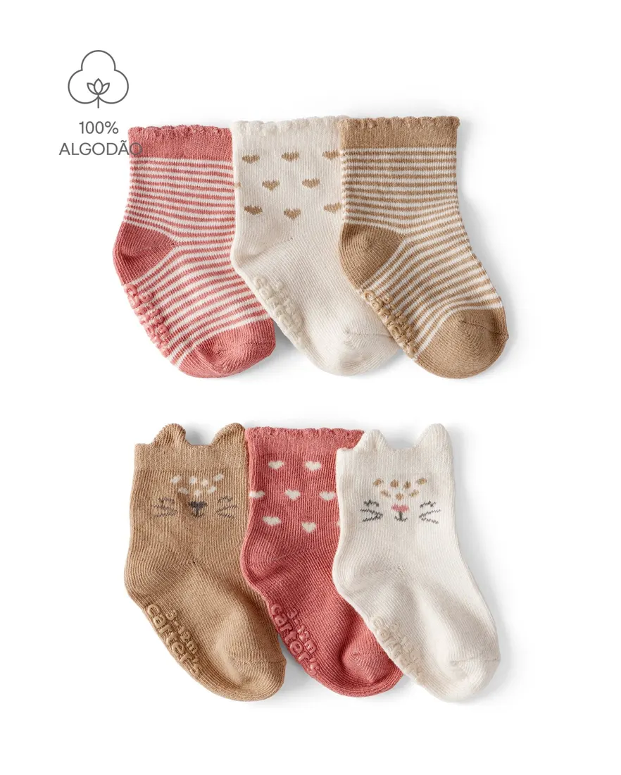 Kit meia bebê 6 pares bichinhos interativos - multicor